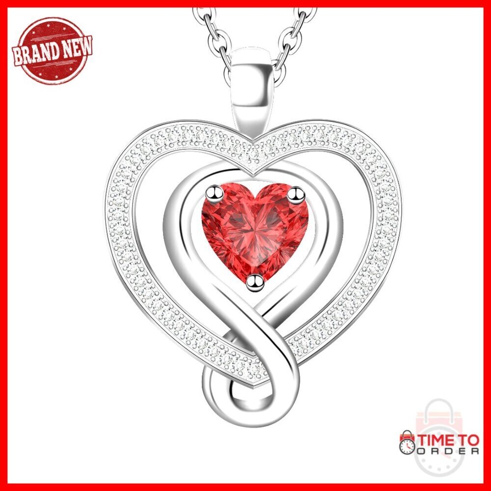 925 Sterling Silver Double Heart Pendant Necklace with Zirconia